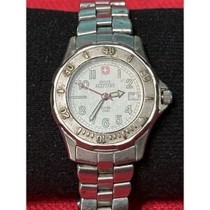 Swiss Military Officers Watch Women 093 0663 Silver Tone Date Box Needs Battery